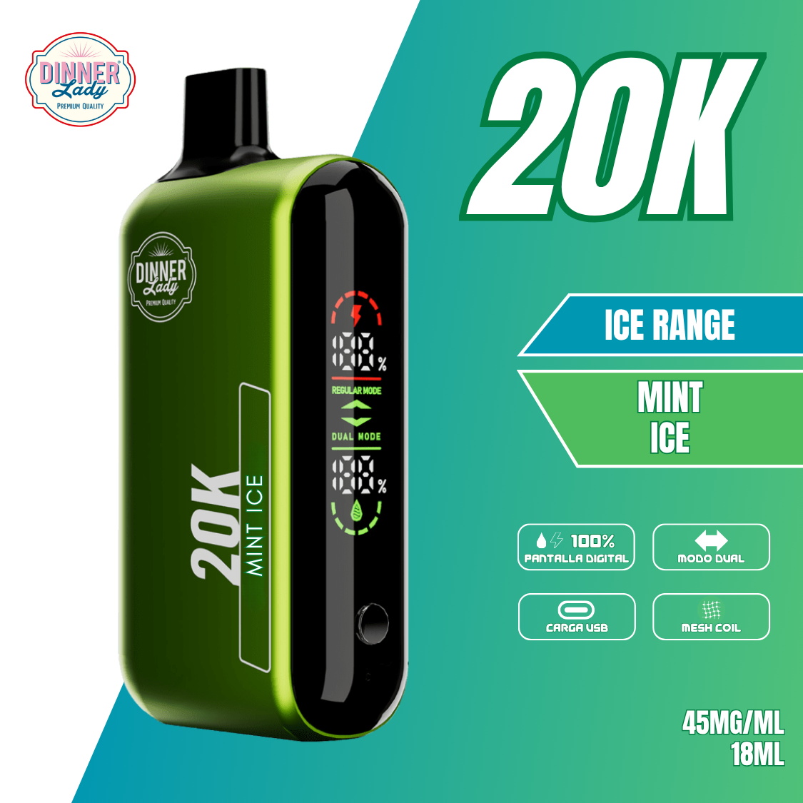 VAPER DINNER LADY 20.000 PUFFS MENTA REFRESCANTE