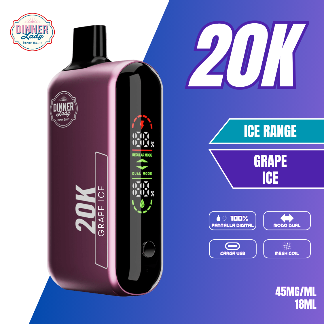 VAPER DINNER LADY 20.000 PUFFS UVA REFRESCANTE