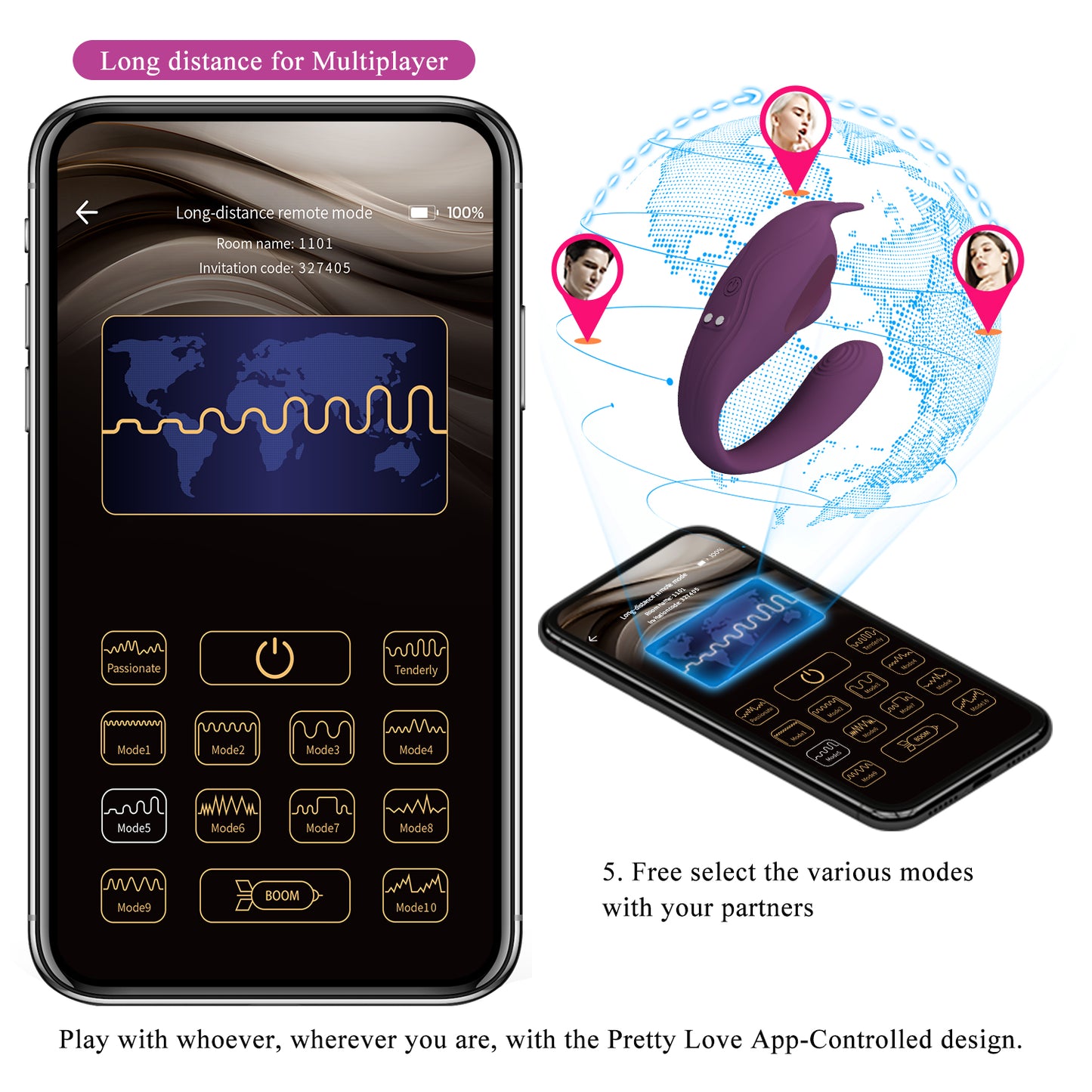 VIBRADOR DUAL CON PULSADOR Y  CONTROL POR APP SHEY